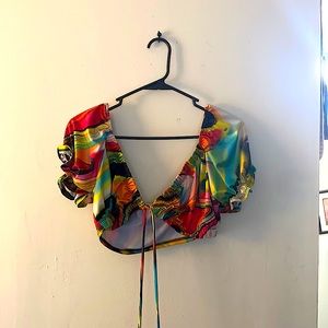 Short puff sleeve crop top - multi colored